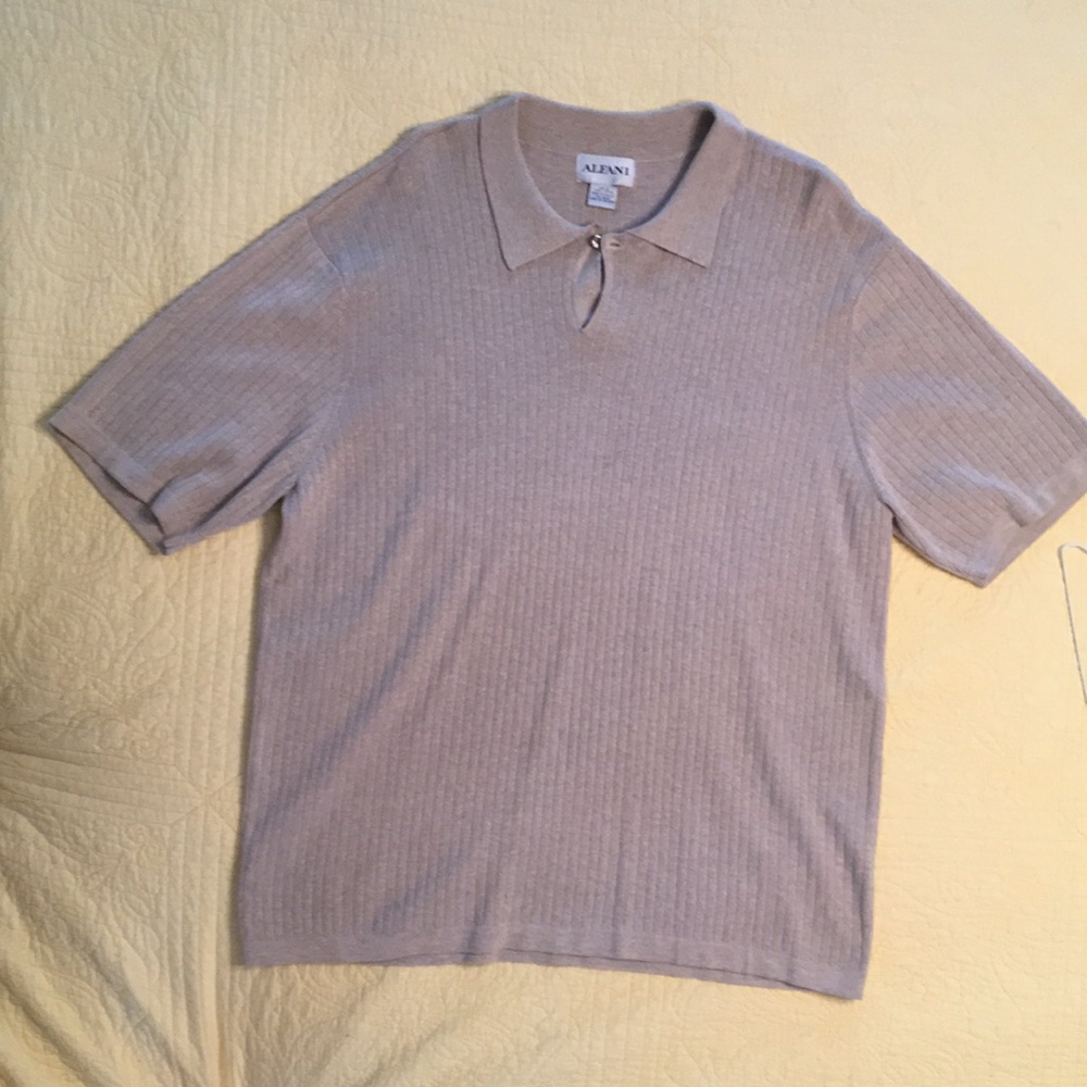 Alfani Mens Tan Short Sleeved Polo Sweater, size large
